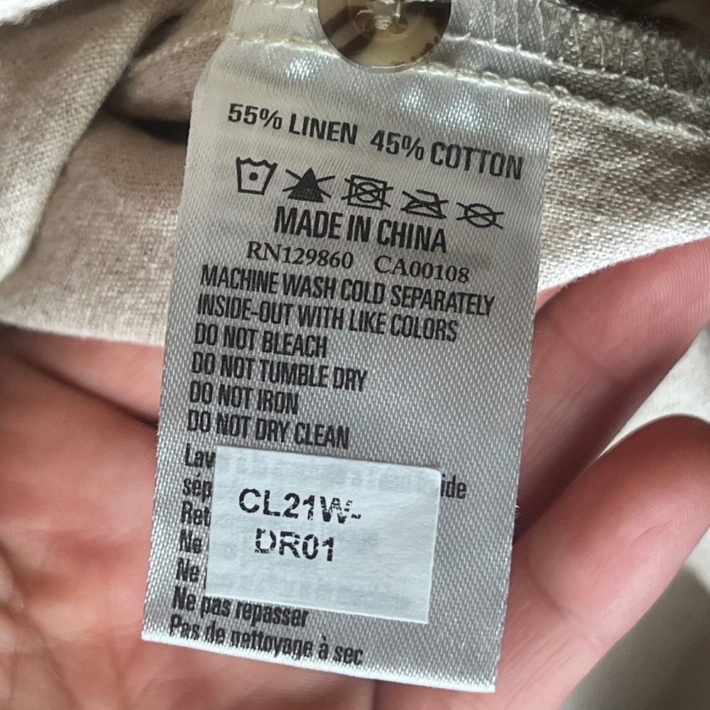 Rhythm Classics Linen Blend Shirt Dress Oatmeal Short Sleeve M Coastal Beach - Picture 6 of 10
